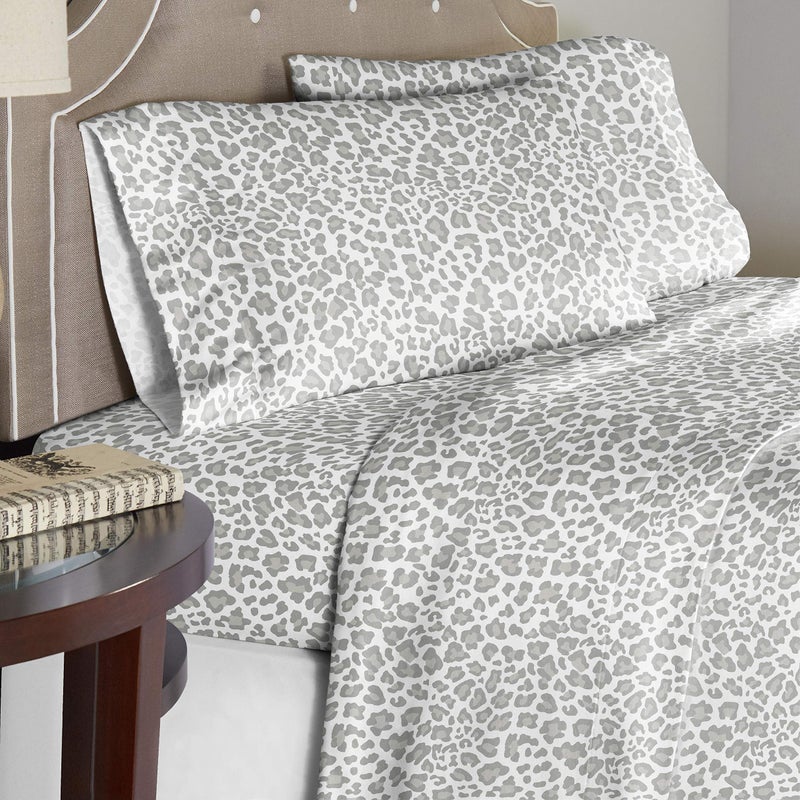 Pointehaven 180 GSM Velvet Feel Luxury Cotton Printed Flannel Sheet Set, Cal King, Leopard - Image 2